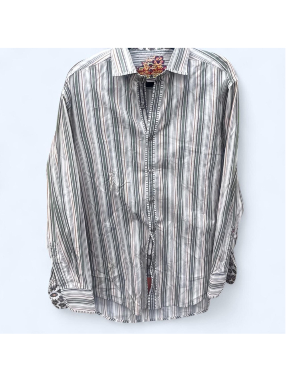 Robert Graham striped button-up shirt with vertical stripes and floral Men's Lar